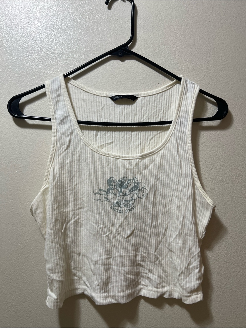 SHEIN Ribbed Scoop Neck Angel Baby Tank Top